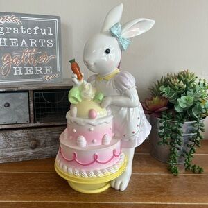 14” Sweet Treats Spring Pastel Easter Bunny Girl Figurine Decorating a Cake New